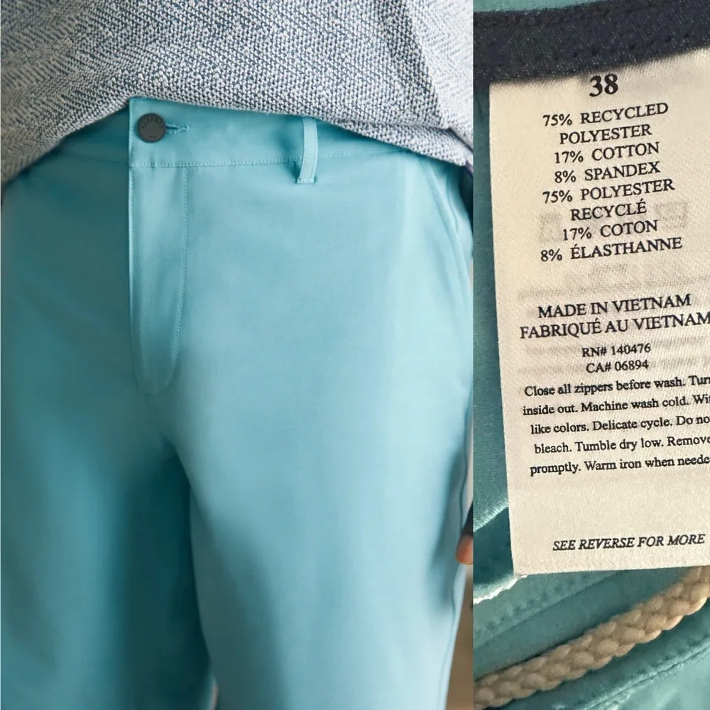 Men’s FAHERTY All Day Shorts turquoise sky blue 9 inch inseam size 38